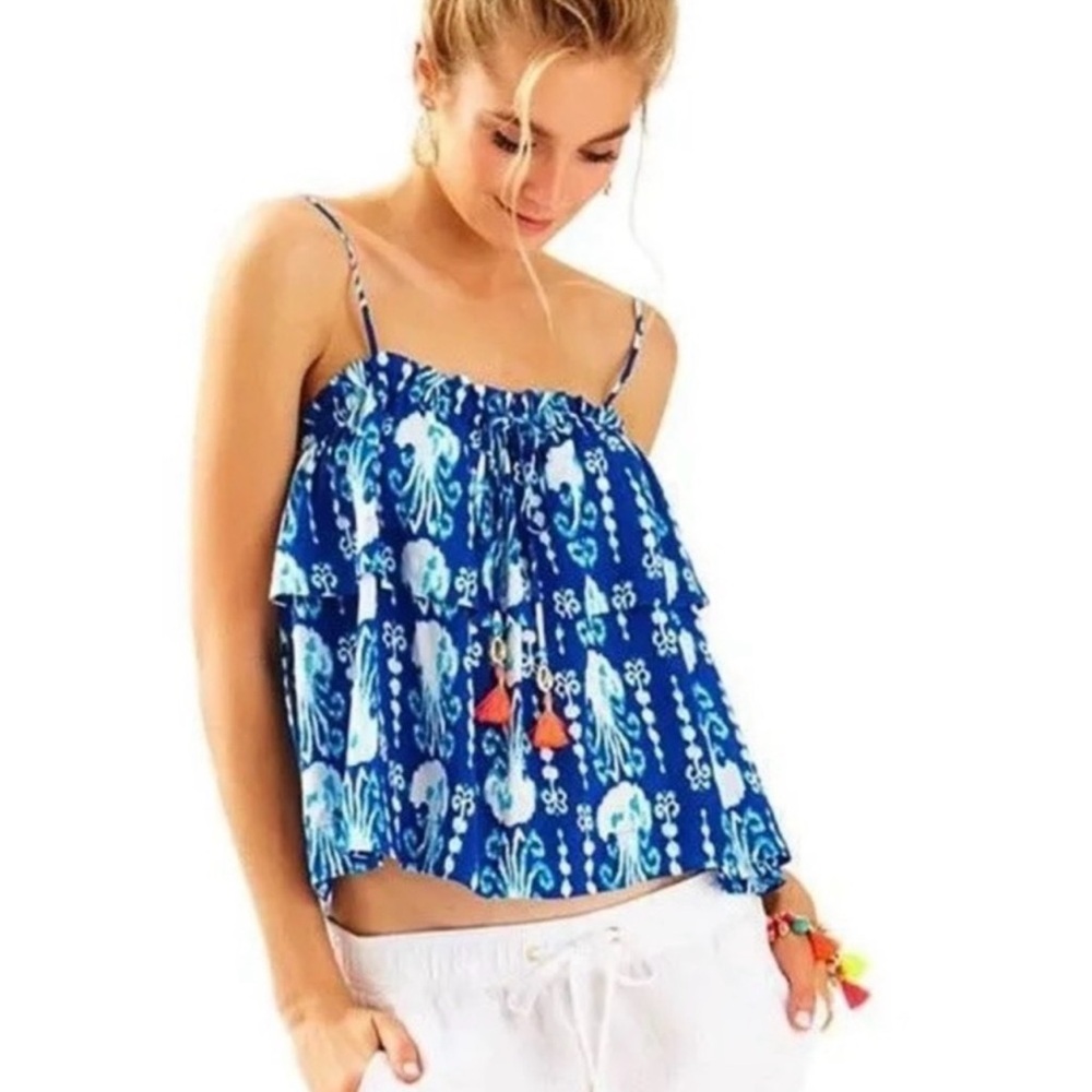 Lilly Pulitzer Blue and White Tiered Camisole